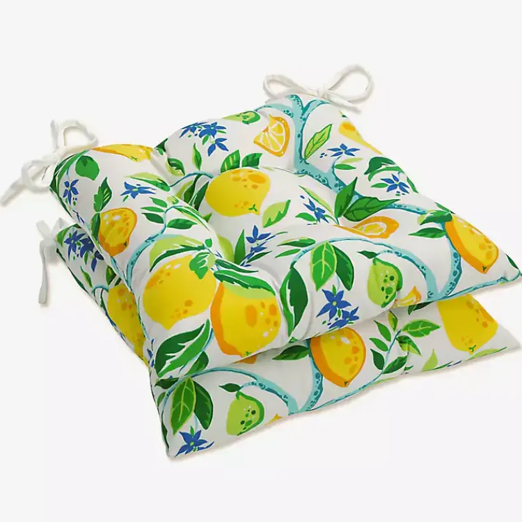 Outdoor Cushions & Pillows-Kirklands Home Lemon Tree Tufted Outdoor Seat Cushions, Set of 2