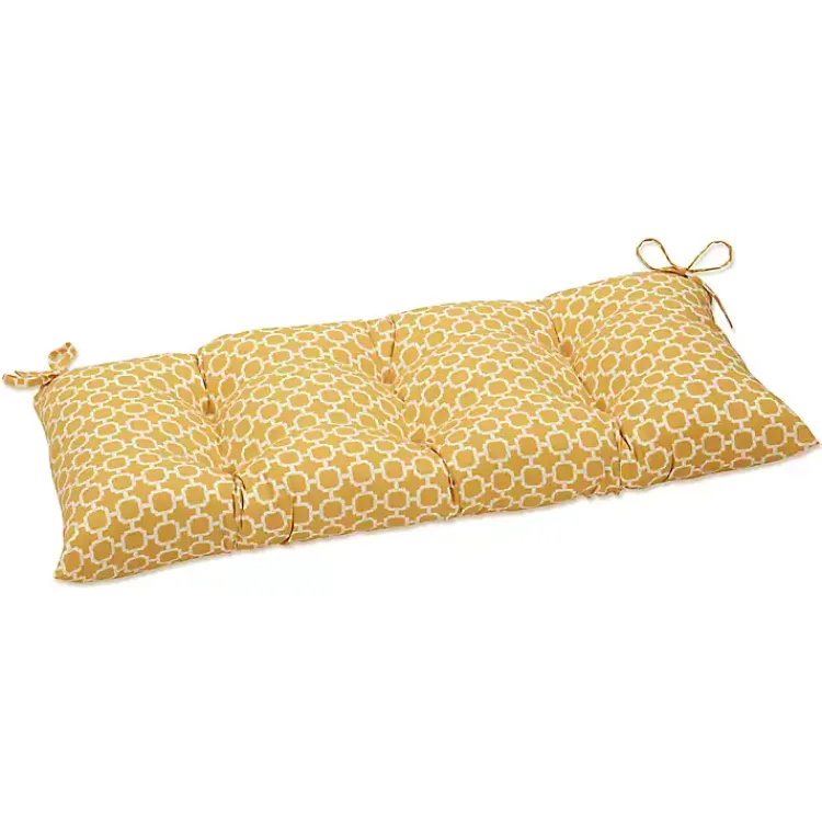 Outdoor Cushions & Pillows-Kirklands Home Pattern Tufted Outdoor Settee Cushion Yellow