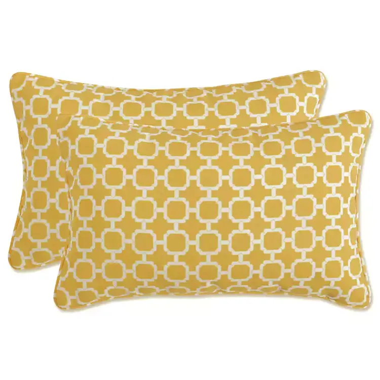 Outdoor Cushions & Pillows-Kirklands Home Pattern Outdoor Lumbar Pillows, Set of 2 Yellow