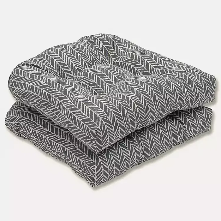 Outdoor Cushions & Pillows-Kirklands Home Slate Herringbone Outdoor Seat Cushions, Set of 2 Gray