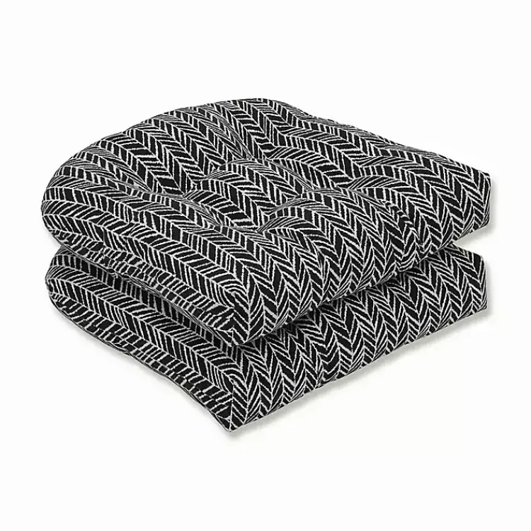Outdoor Cushions & Pillows-Kirklands Home Herringbone Outdoor Seat Cushions, Set of 2 Black