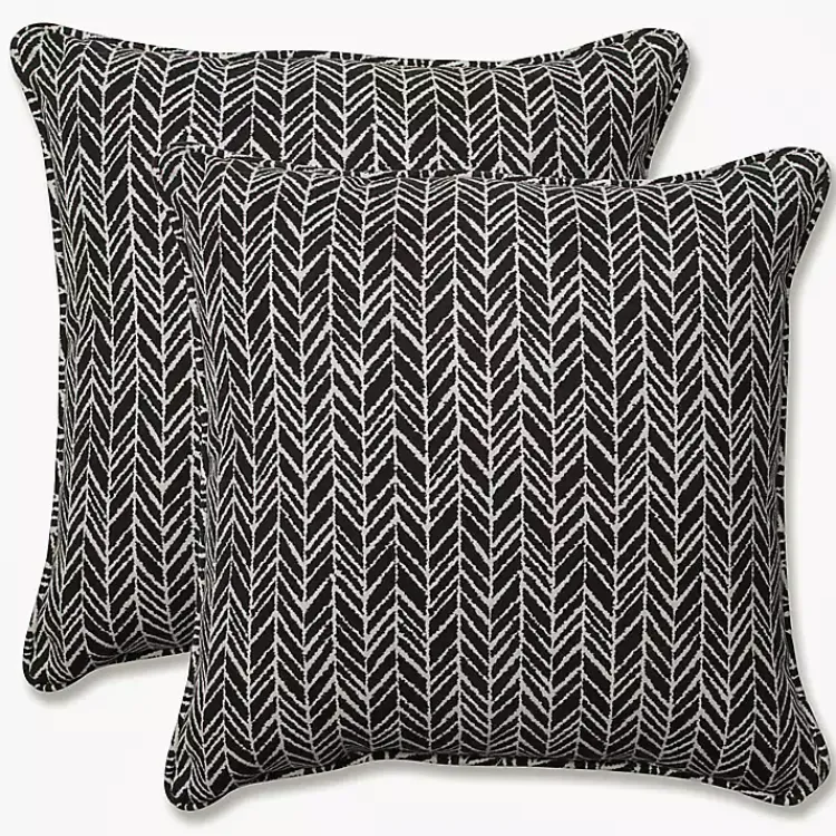 Outdoor Cushions & Pillows-Kirklands Home Herringbone Outdoor Pillows, Set of 2 Black