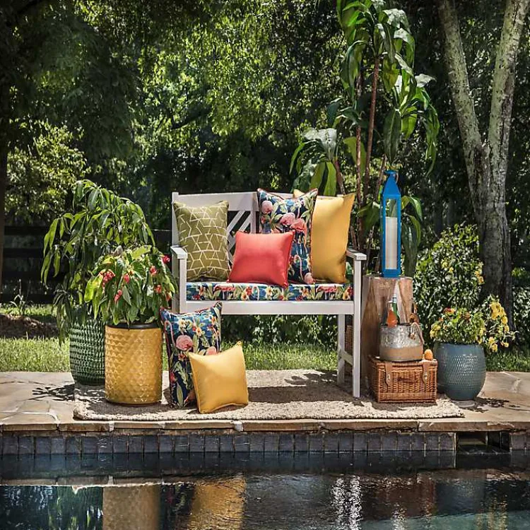 Outdoor Cushions & Pillows-Kirklands Home Solid Outdoor Lumbar Pillows, Set of 2 Yellow