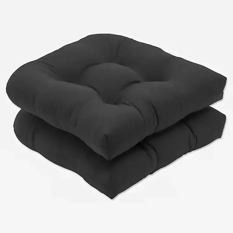 Outdoor Cushions & Pillows-Kirklands Home Solid Tufted Outdoor Seat Cushions, Set of 2 Black