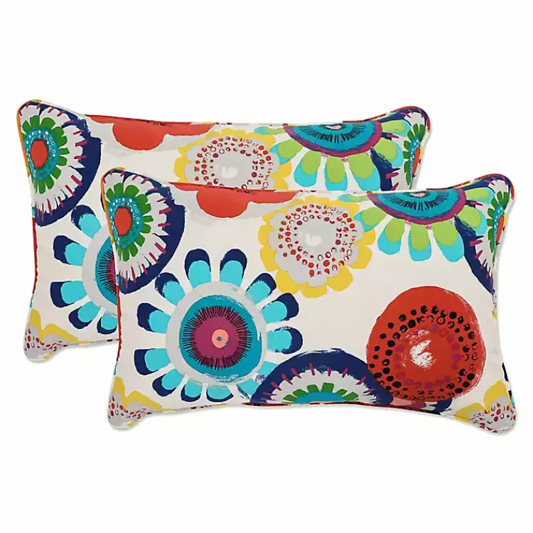 Outdoor Cushions & Pillows-Kirklands Home Blue Confetti Outdoor Lumbar Pillows, Set of 2