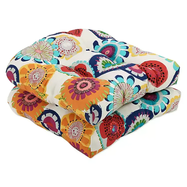 Outdoor Cushions & Pillows-Kirklands Home Blue Confetti Wicker Chair Cushions, Set of 2