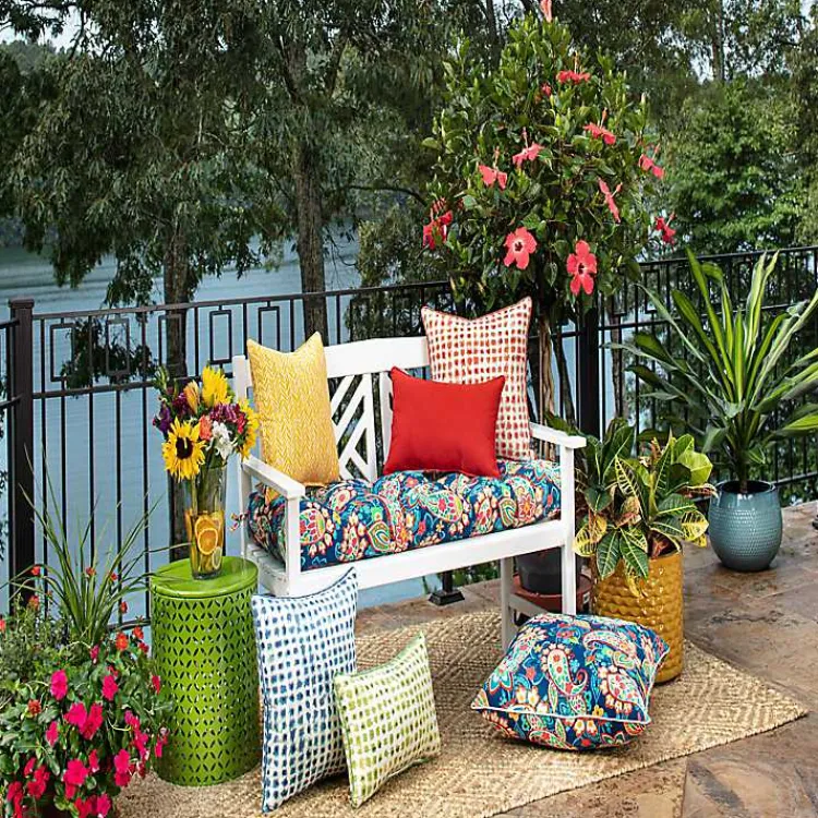 Outdoor Cushions & Pillows-Kirklands Home Coral Checkered Outdoor Pillows, Set of 2