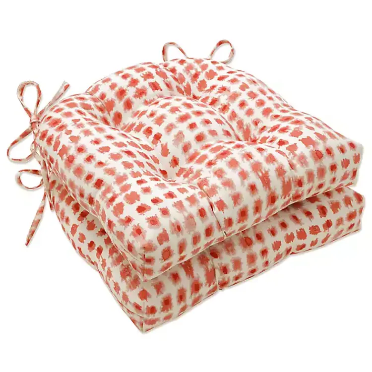 Outdoor Cushions & Pillows-Kirklands Home Coral Checkered Wicker Chair Cushions, Set of 2