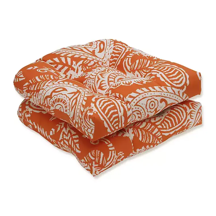 Outdoor Cushions & Pillows-Kirklands Home Terracotta Paisley Outdoor Seat Cushions, Set of 2