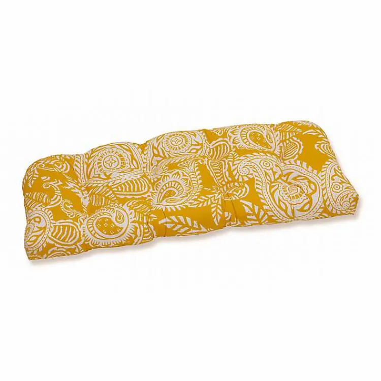 Outdoor Cushions & Pillows-Kirklands Home Yellow Paisley Outdoor Settee Cushion