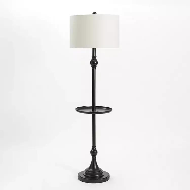 Floor Lamps-Kirklands Home Black Metal Floor Lamp with Round Tray White