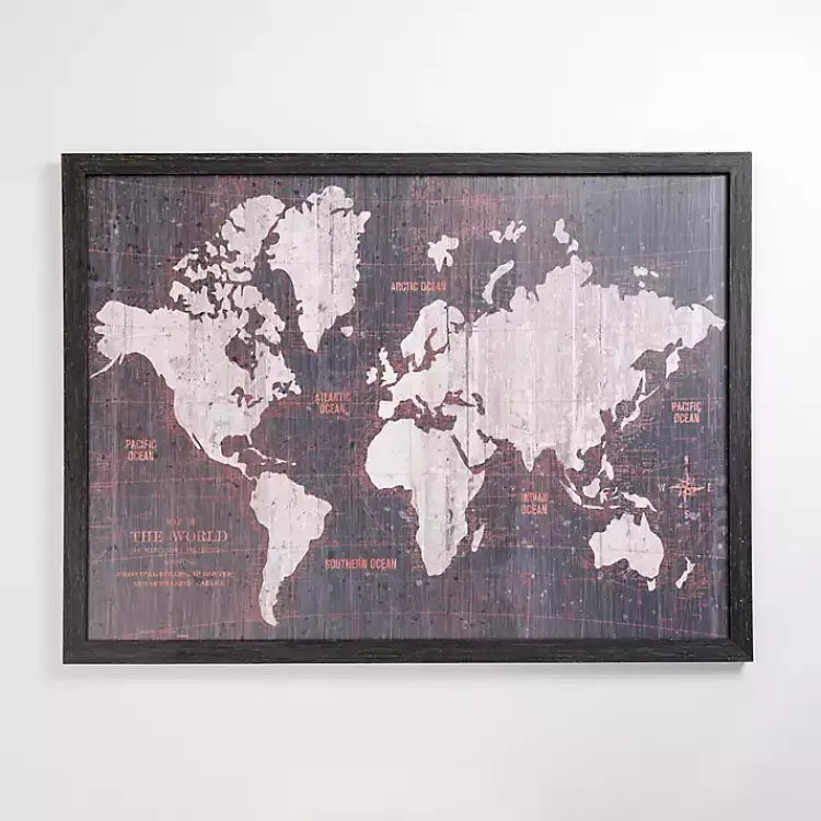 Framed Art-Kirklands Home Aged World Map Framed Art Print