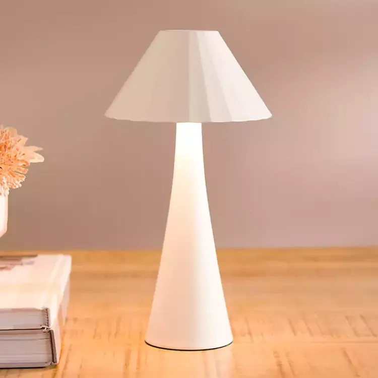 Table Lamps-Kirklands Home Metal Ribbed Rechargeable Touch Lamp Ivory