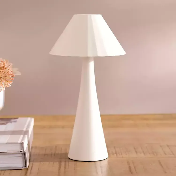 Table Lamps-Kirklands Home Metal Ribbed Rechargeable Touch Lamp Ivory