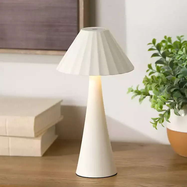 Table Lamps-Kirklands Home Metal Ribbed Rechargeable Touch Lamp Ivory