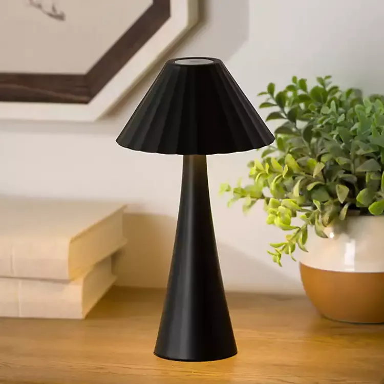 Table Lamps-Kirklands Home Metal Ribbed Rechargeable Touch Lamp Black