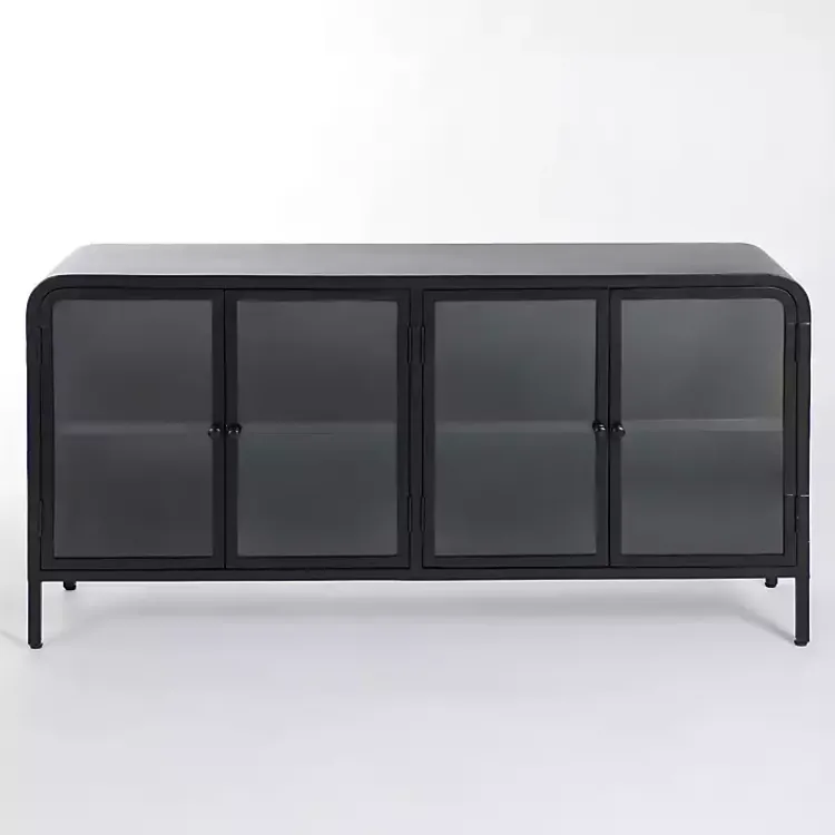 Cabinets & Sideboards-Kirklands Home Metal & Glass 4-Door Bentley Cabinet Black