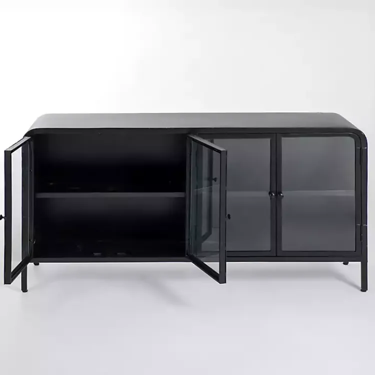 Cabinets & Sideboards-Kirklands Home Metal & Glass 4-Door Bentley Cabinet Black