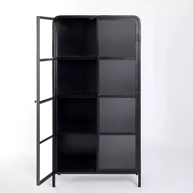 Cabinets & Sideboards-Kirklands Home Metal & Glass 2-Door Bentley Cabinet Black