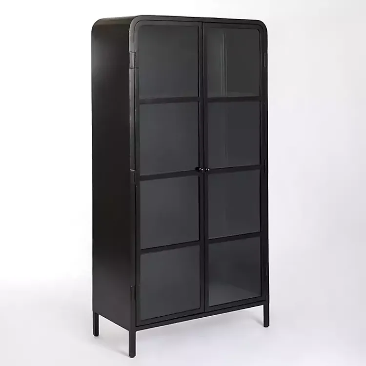 Cabinets & Sideboards-Kirklands Home Metal & Glass 2-Door Bentley Cabinet Black