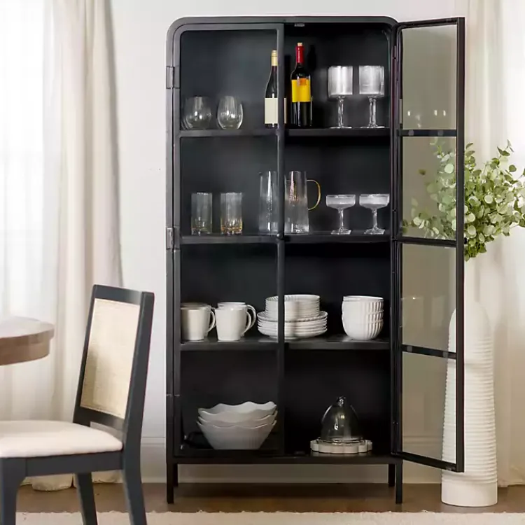 Cabinets & Sideboards-Kirklands Home Metal & Glass 2-Door Bentley Cabinet Black