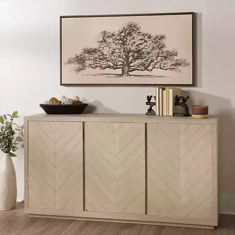 Cabinets & Sideboards-Kirklands Home Graywashed Wood Herringbone Sideboard