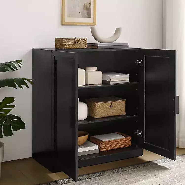 Cabinets & Sideboards-Kirklands Home Wood Grain Stackable Storage Cabinet Black