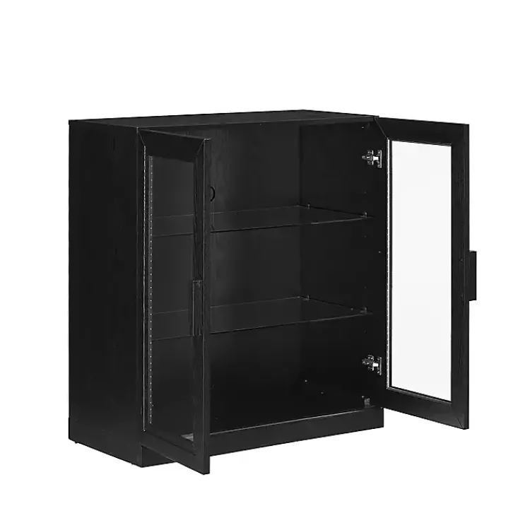Cabinets & Sideboards-Kirklands Home Black Wood and Glass Stackable Storage Cabinet