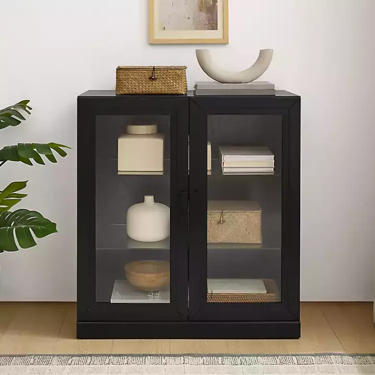 Cabinets & Sideboards-Kirklands Home Black Wood and Glass Stackable Storage Cabinet