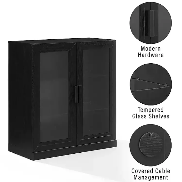 Cabinets & Sideboards-Kirklands Home Black Wood and Glass Stackable Storage Cabinet