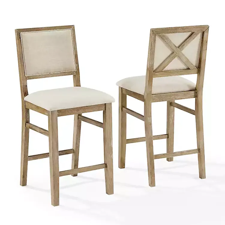 Bar Stools & Counter Height Stools-Kirklands Home Natural Wood Upholstered Counter Stools, Set of 2 Tan