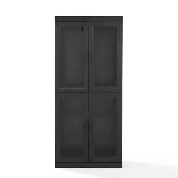 Cabinets & Sideboards-Kirklands Home Tall Black Wood and Glass Door Storage Cabinet
