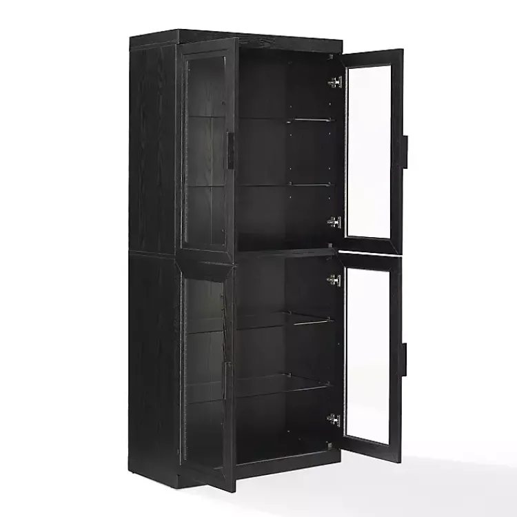 Cabinets & Sideboards-Kirklands Home Tall Black Wood and Glass Door Storage Cabinet