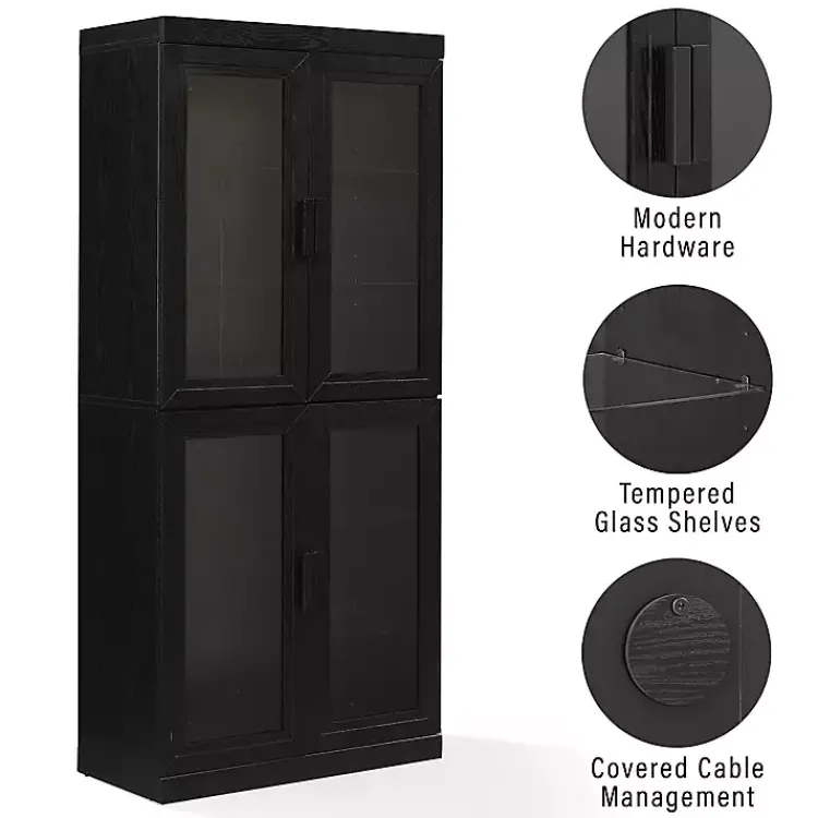 Cabinets & Sideboards-Kirklands Home Tall Black Wood and Glass Door Storage Cabinet
