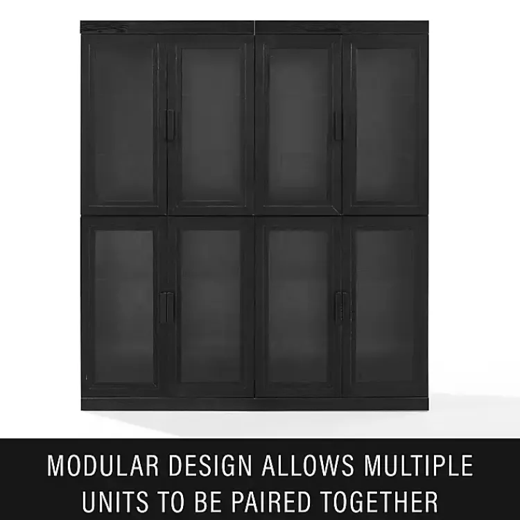 Cabinets & Sideboards-Kirklands Home Tall Black Wood and Glass Door Storage Cabinet