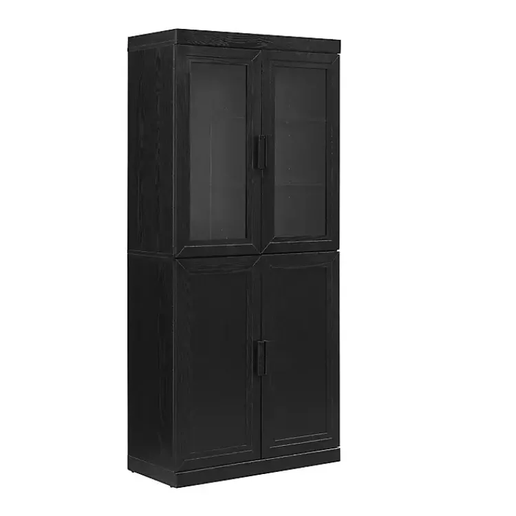 Cabinets & Sideboards-Kirklands Home Tall Black Wood and 4-Door Storage Cabinet