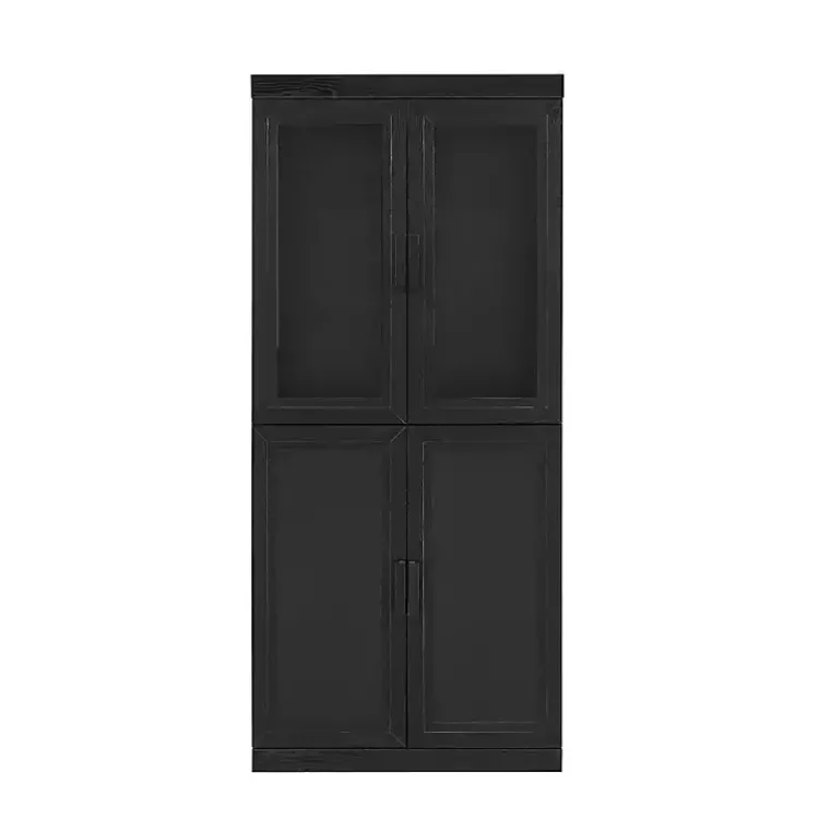 Cabinets & Sideboards-Kirklands Home Tall Black Wood and 4-Door Storage Cabinet