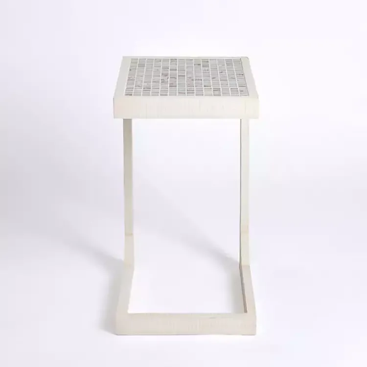 Accent & End Tables-Kirklands Home Mosaic Tile White Wood C-Table Blue