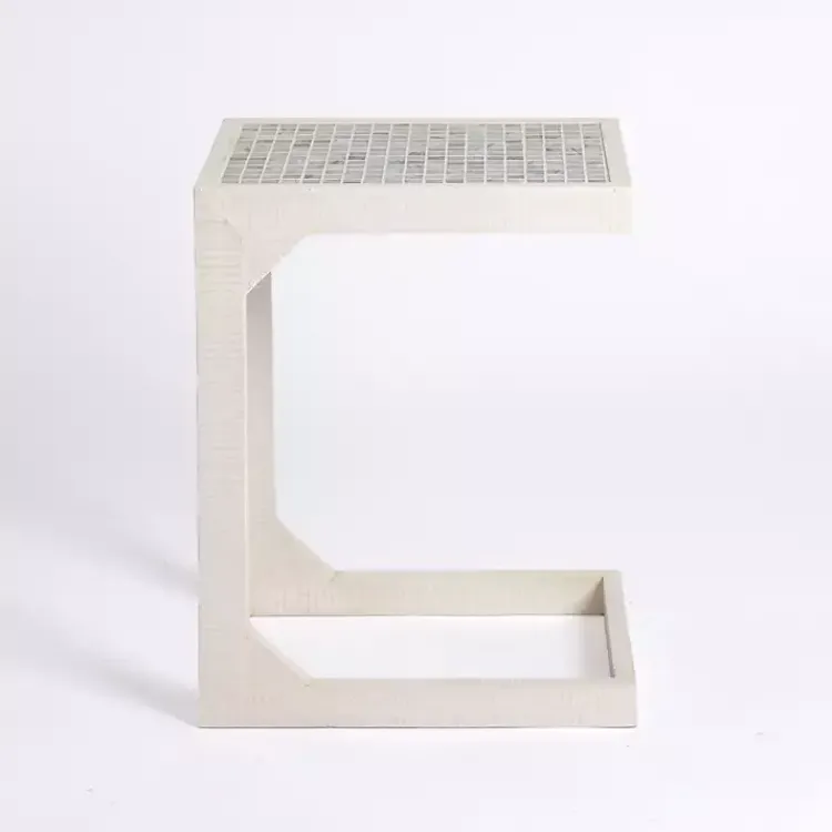 Accent & End Tables-Kirklands Home Mosaic Tile White Wood C-Table Blue