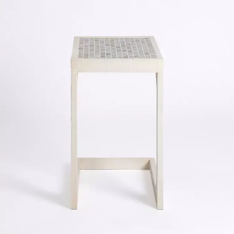 Accent & End Tables-Kirklands Home Mosaic Tile White Wood C-Table Blue