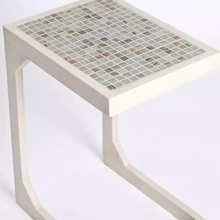 Accent & End Tables-Kirklands Home Mosaic Tile White Wood C-Table Blue