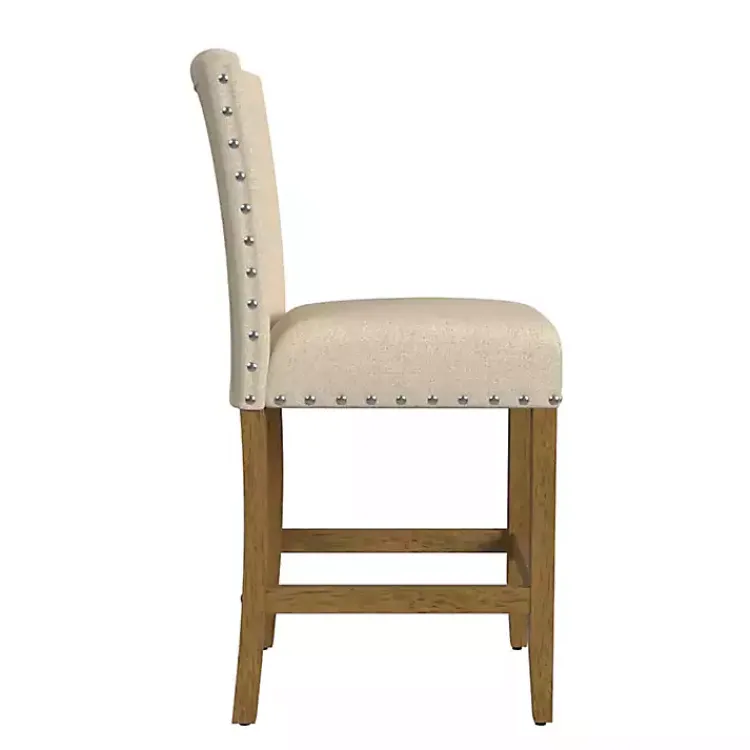 Bar Stools & Counter Height Stools-Kirklands Home Upholstered Nailhead Trim Counter Stool Tan