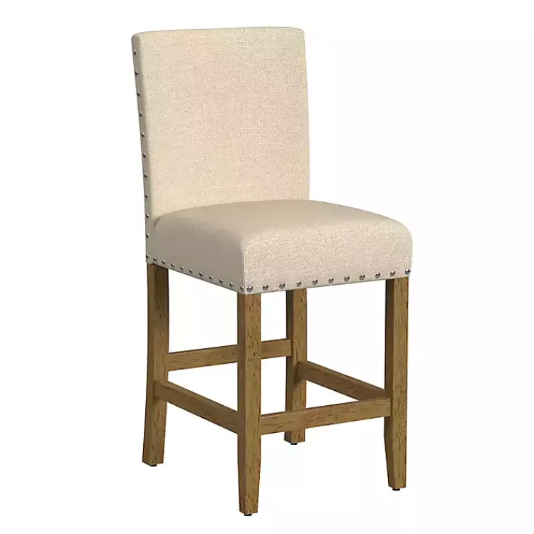 Bar Stools & Counter Height Stools-Kirklands Home Upholstered Nailhead Trim Counter Stool Tan