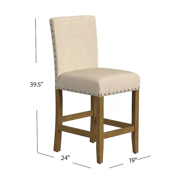 Bar Stools & Counter Height Stools-Kirklands Home Upholstered Nailhead Trim Counter Stool Tan