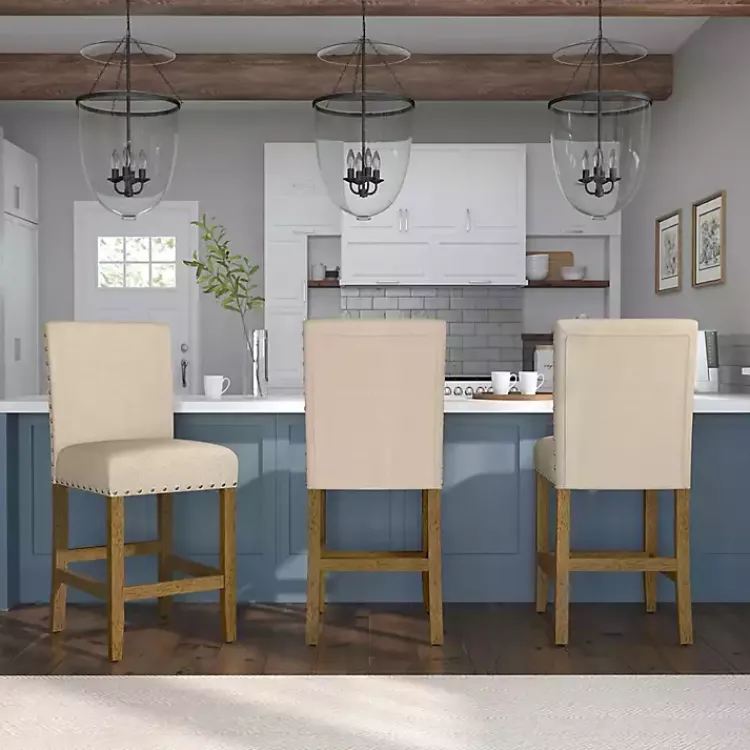 Bar Stools & Counter Height Stools-Kirklands Home Upholstered Nailhead Trim Counter Stool Tan