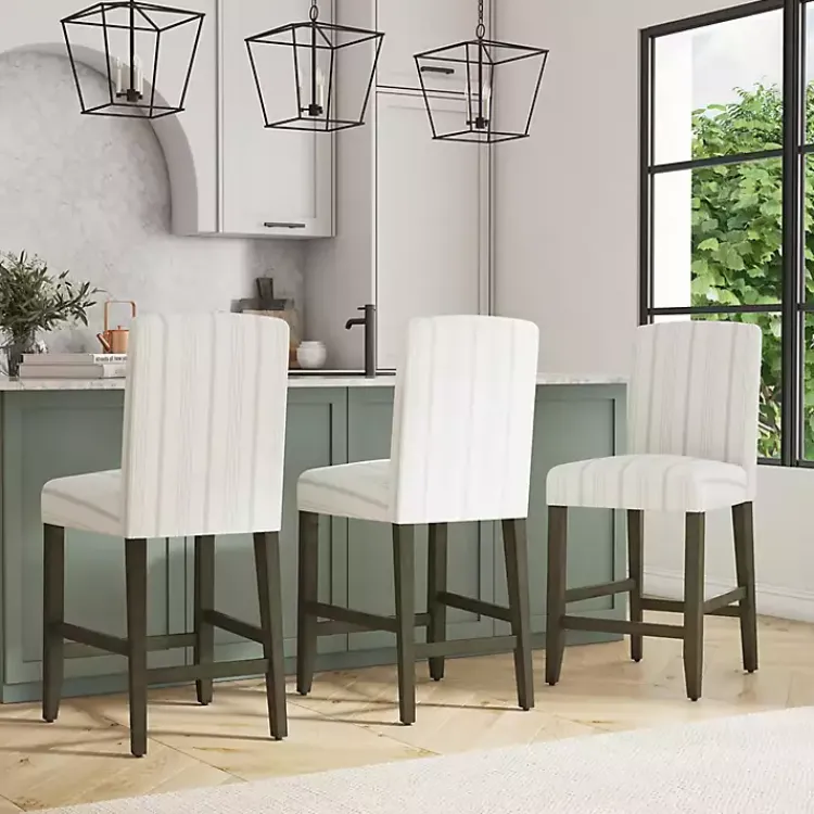 Bar Stools & Counter Height Stools-Kirklands Home Dove Gray Striped Upholstered Bar Stool