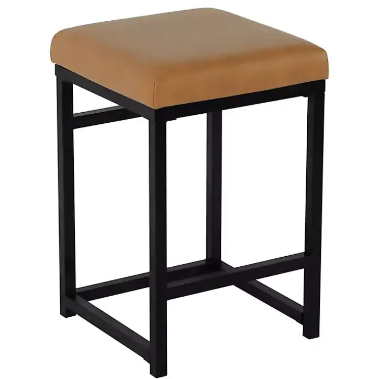 Bar Stools & Counter Height Stools-Kirklands Home Caramel Faux Leather Upholstered Counter Stool Tan