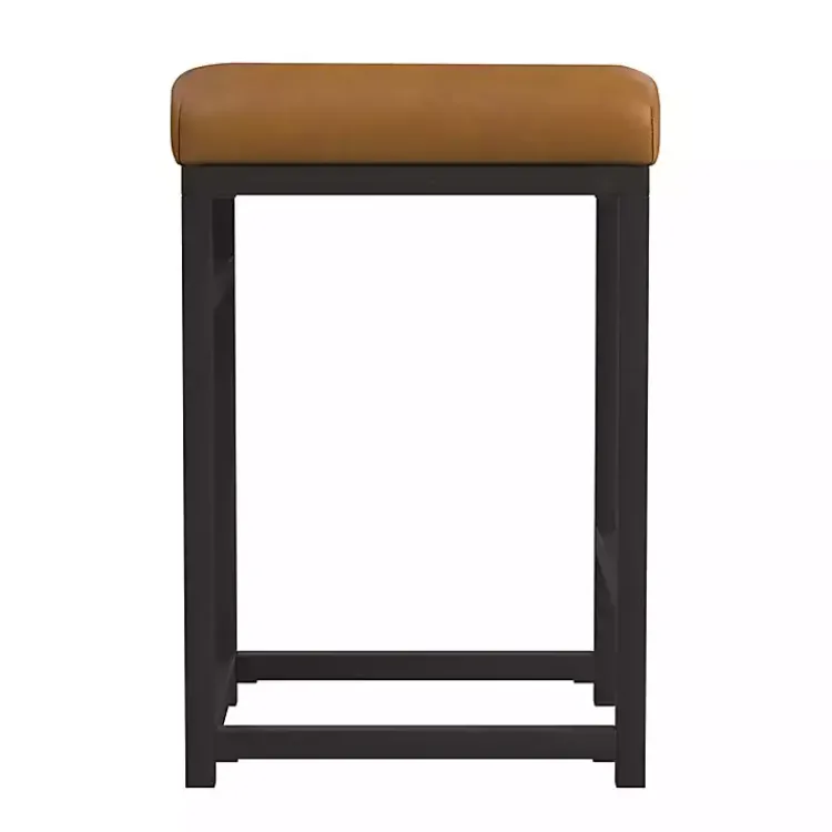 Bar Stools & Counter Height Stools-Kirklands Home Caramel Faux Leather Upholstered Counter Stool Tan