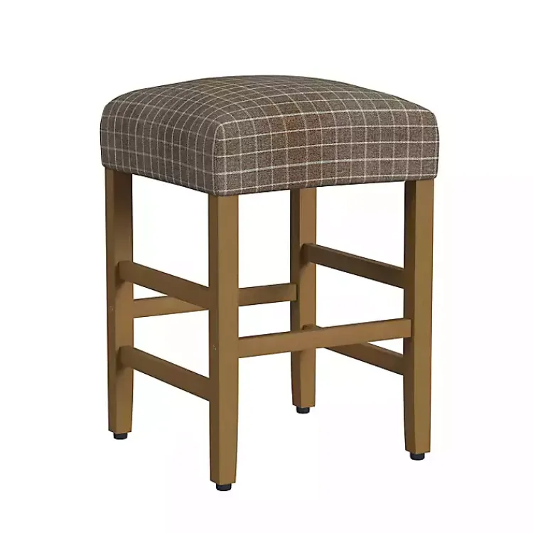 Bar Stools & Counter Height Stools-Kirklands Home Windowpane Upholstered Counter Stool Brown