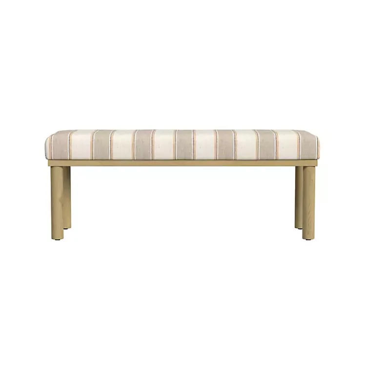 Benches & Ottomans-Kirklands Home Tan Striped Upholstered Wood Leg Bench
